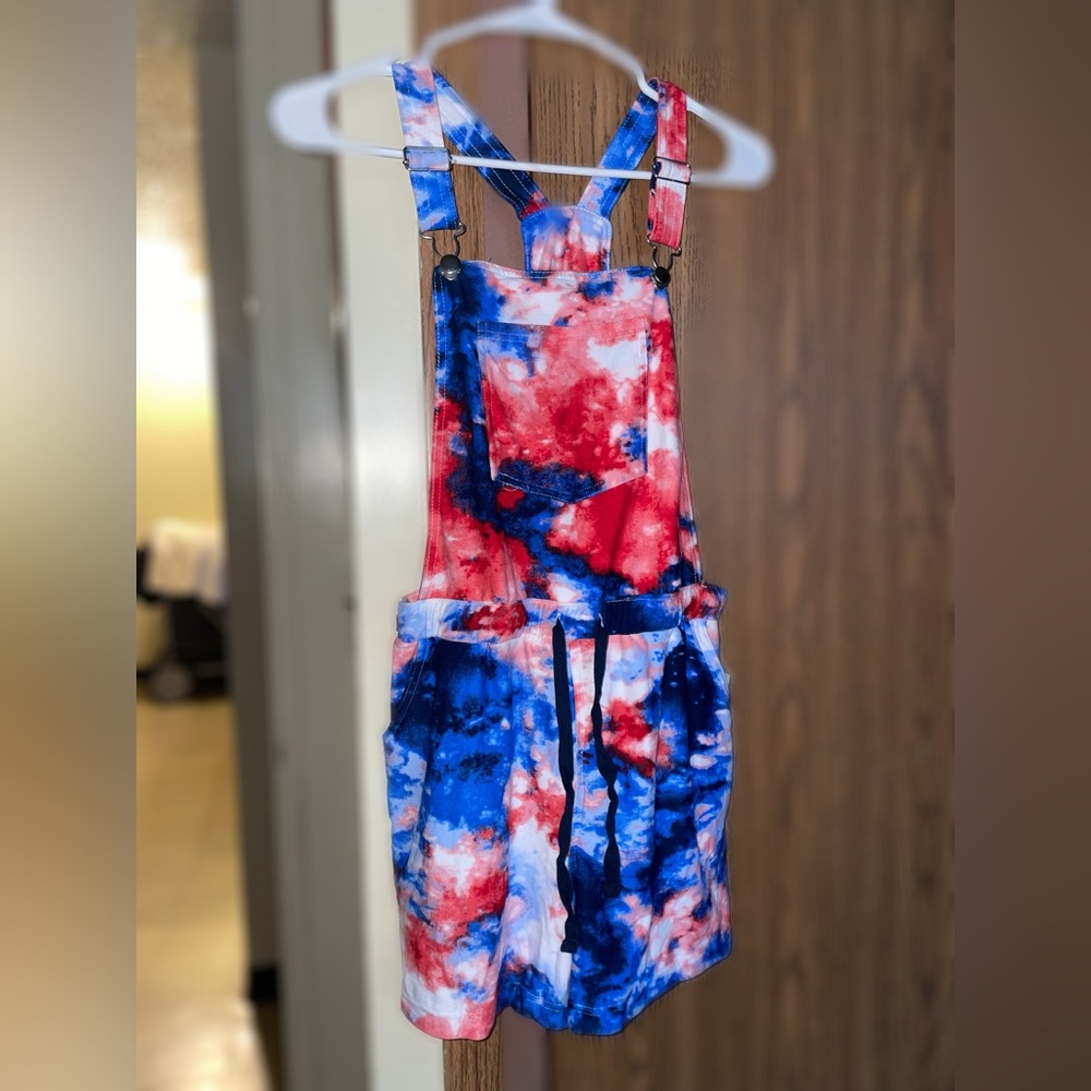 Tie Dye Red White & Blue Overalls Kids XL